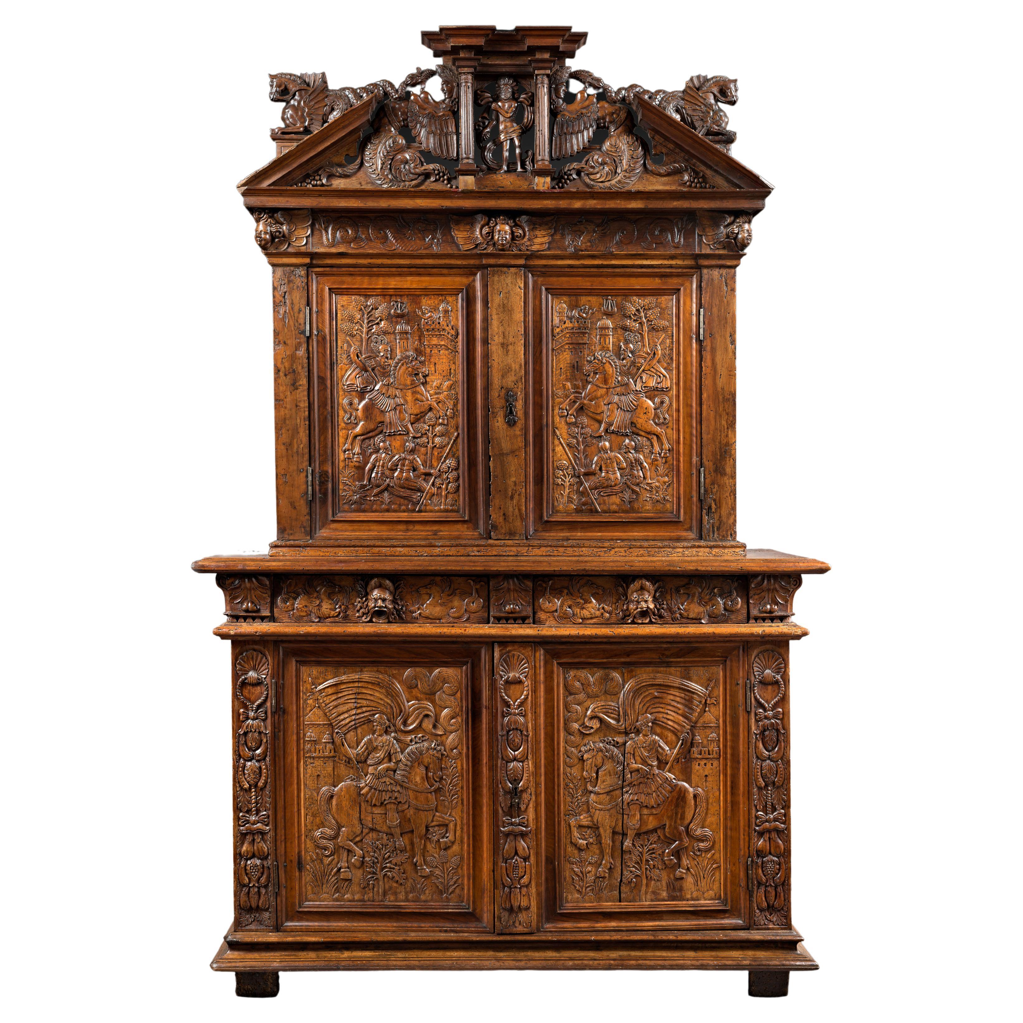 16th Century Cabinet with Knights Carving from Avignon Workshops 'France' For Sale