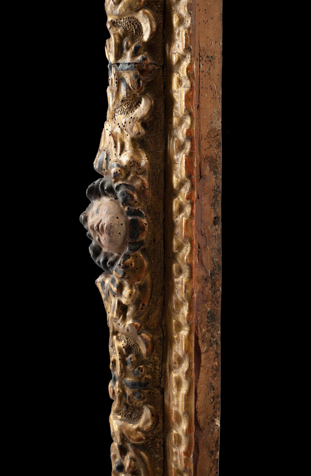 Geschnitzter, vergoldeter und polychromierter Holzrahmen aus dem 16. Jahrhundert im Angebot 8