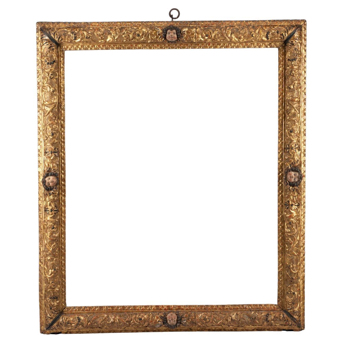 16th Century, Carved, Gilded and Polychrome Wooden Frame For Sale