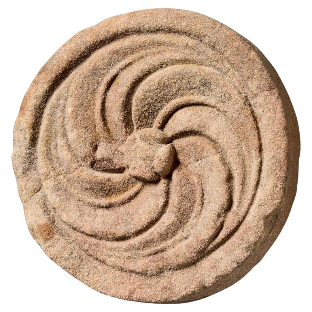 16th Century Carved Red Sandstone Roundel For Sale