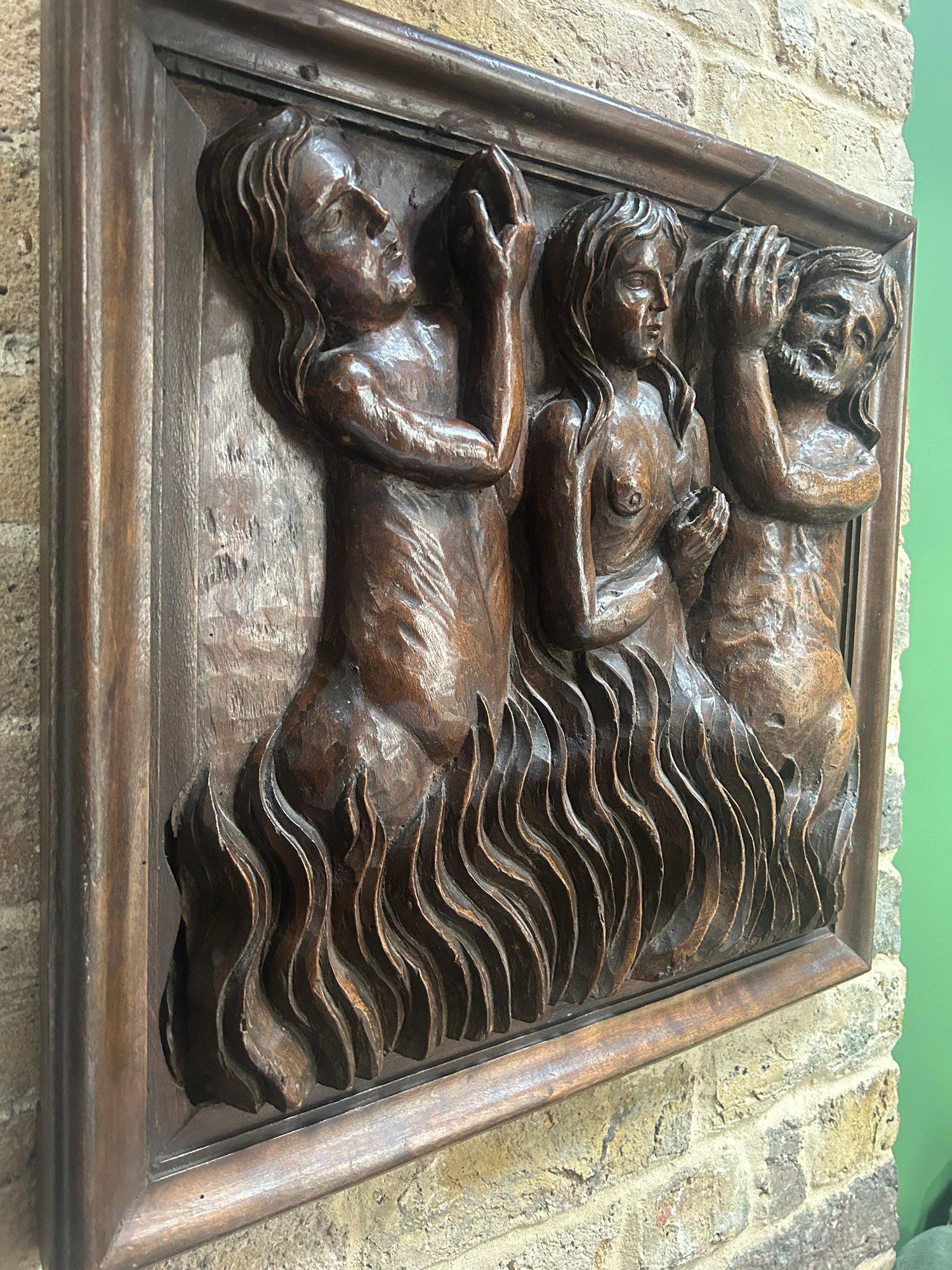 16th Century Carved Religious Panel Sculpture of Poor Souls in Purgatory Hell en vente 2