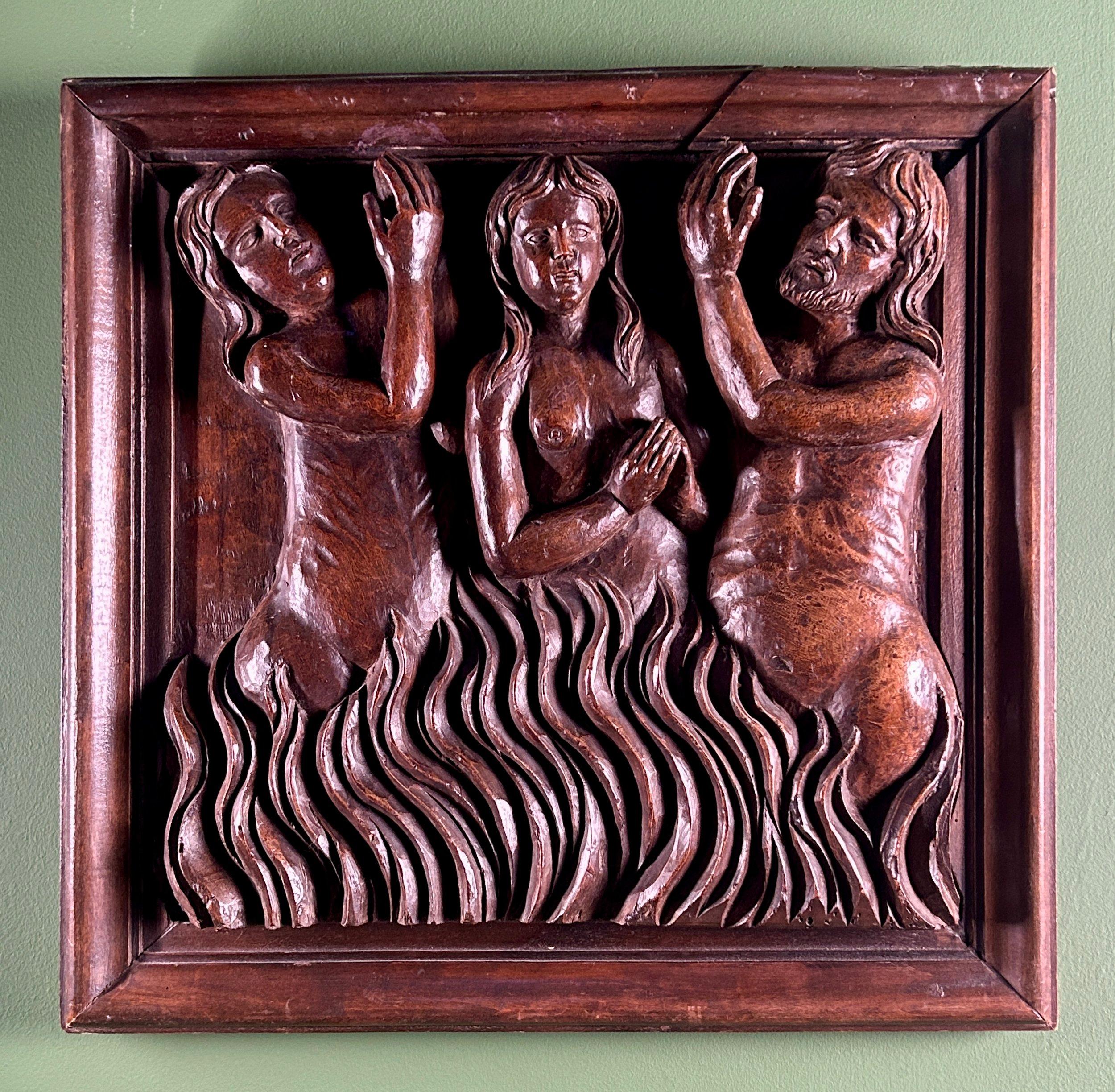 16th Century Carved Religious Panel Sculpture of Poor Souls in Purgatory Hell en vente 7