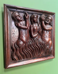 16th Century Carved Religious Panel Sculpture of Poor Souls in Purgatory Hell