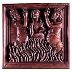 16th Century Carved Religious Panel Sculpture of Poor Souls in Purgatory Hell