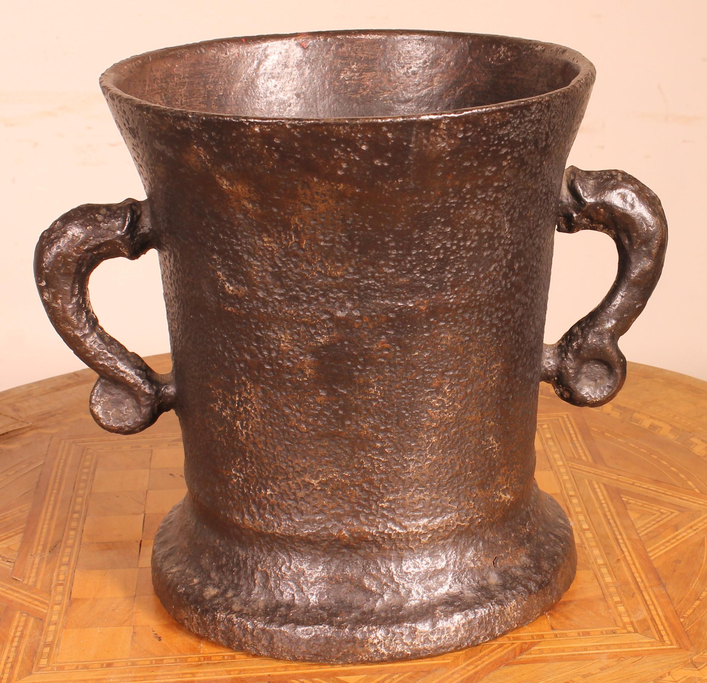 18th Century and Earlier 16th Century Cast Iron Mortar For Sale