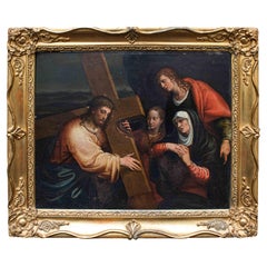 16th Century Christ Carrying the Cross Painting Oil on Poplar Panel