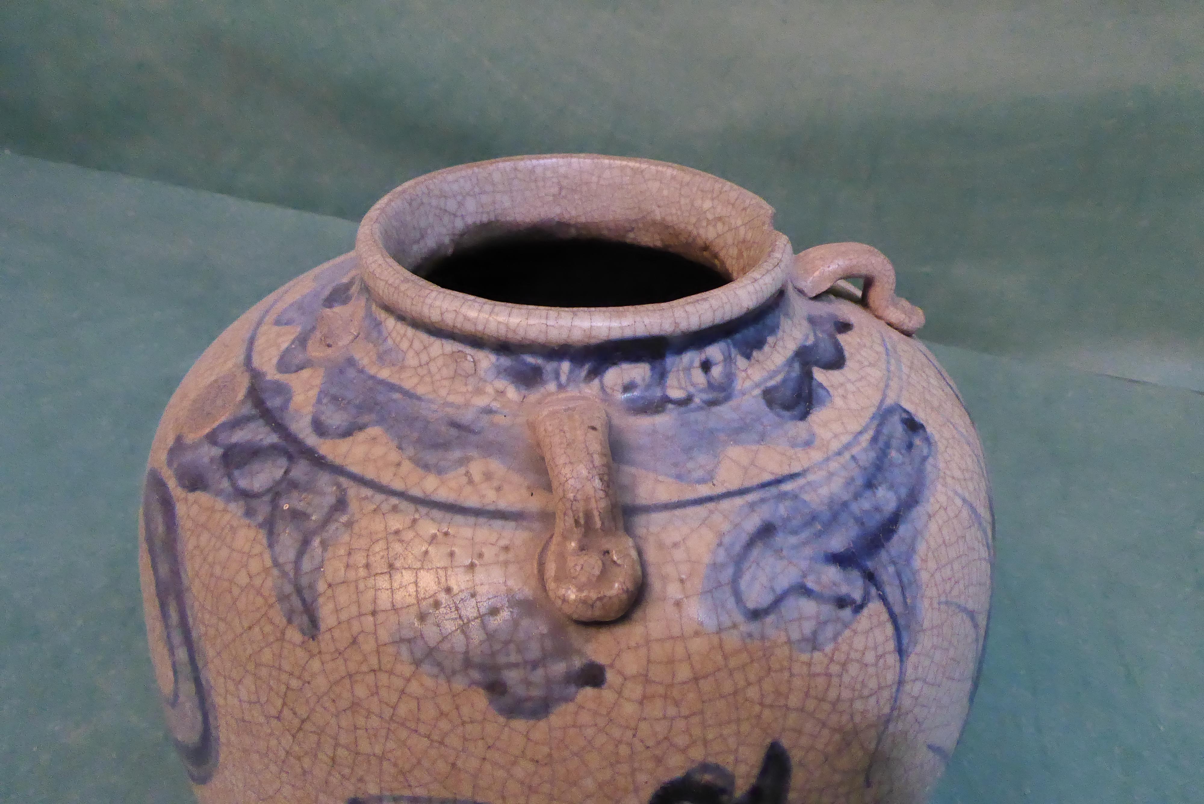 Asian 16th Century Early Oriental Blue and Gray Vase For Sale