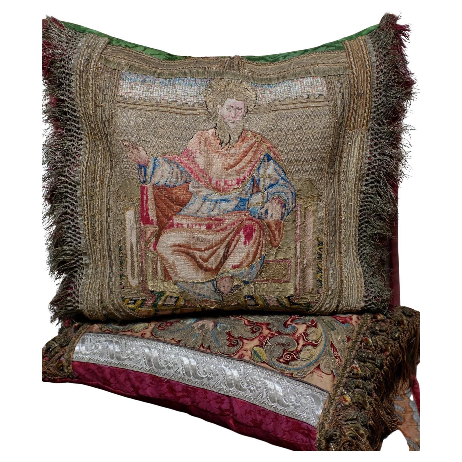 Cuscino ecclesiastico ad ago del XVI secolo in vendita
