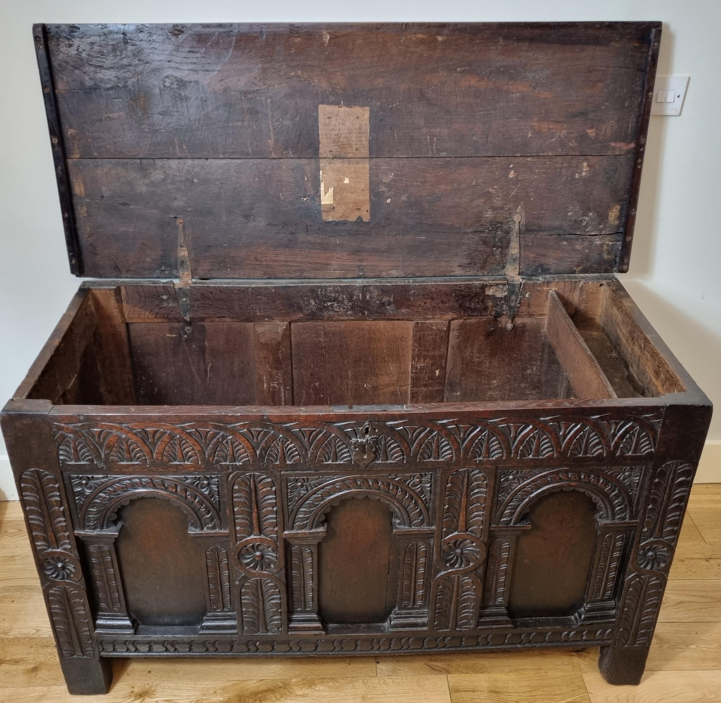 18th Century and Earlier 16th Century Elizabethan Carved Oak Chest  For Sale