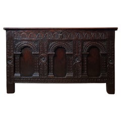 Used 16th Century Elizabethan Carved Oak Chest 
