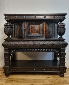 16th Century Elizabethan Inlaid Oak Livery Cupboard