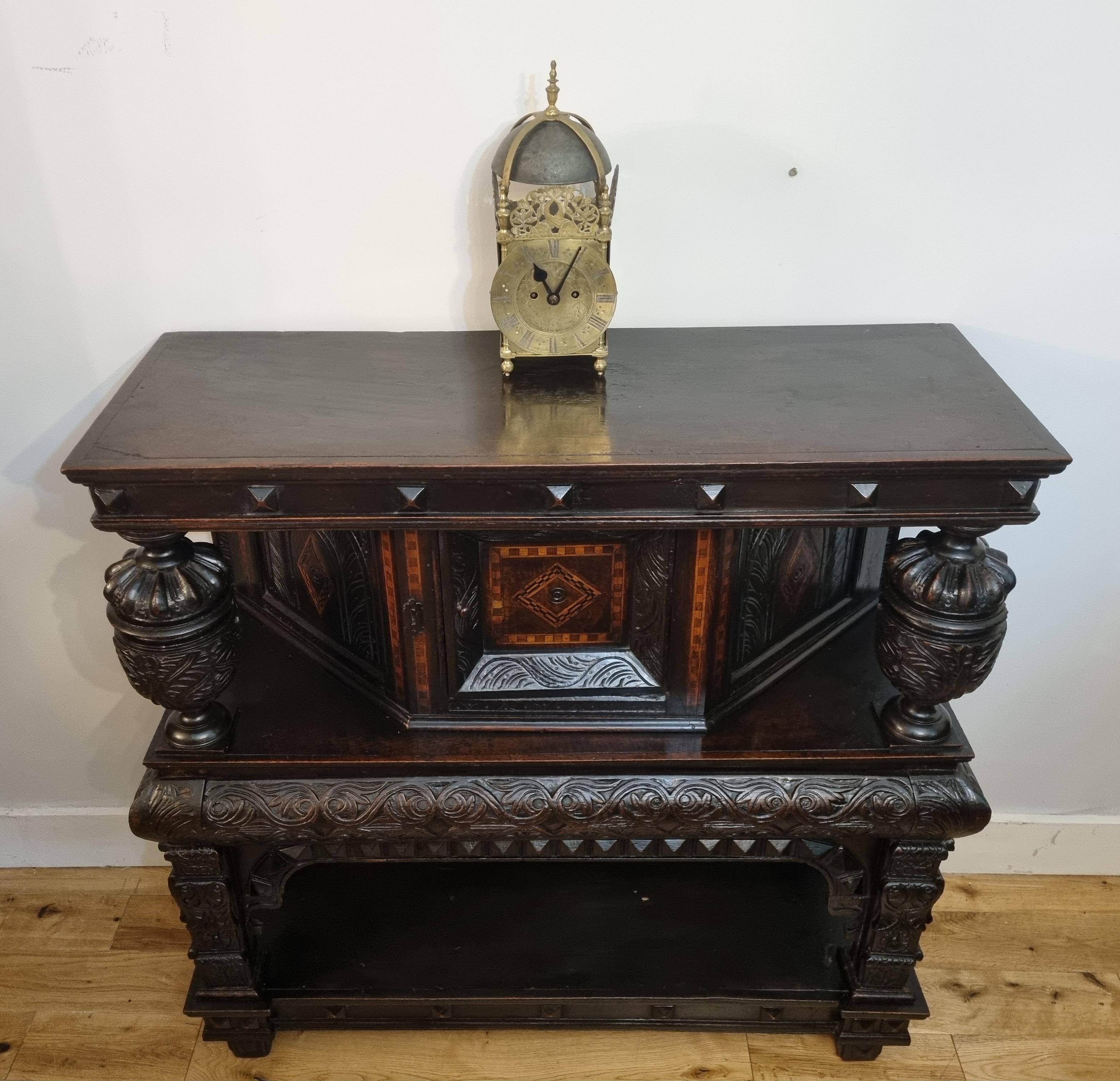 16th Century Elizabethan Inlaid Oak Livery Cupboard In Good Condition For Sale In Hoddesdon, GB