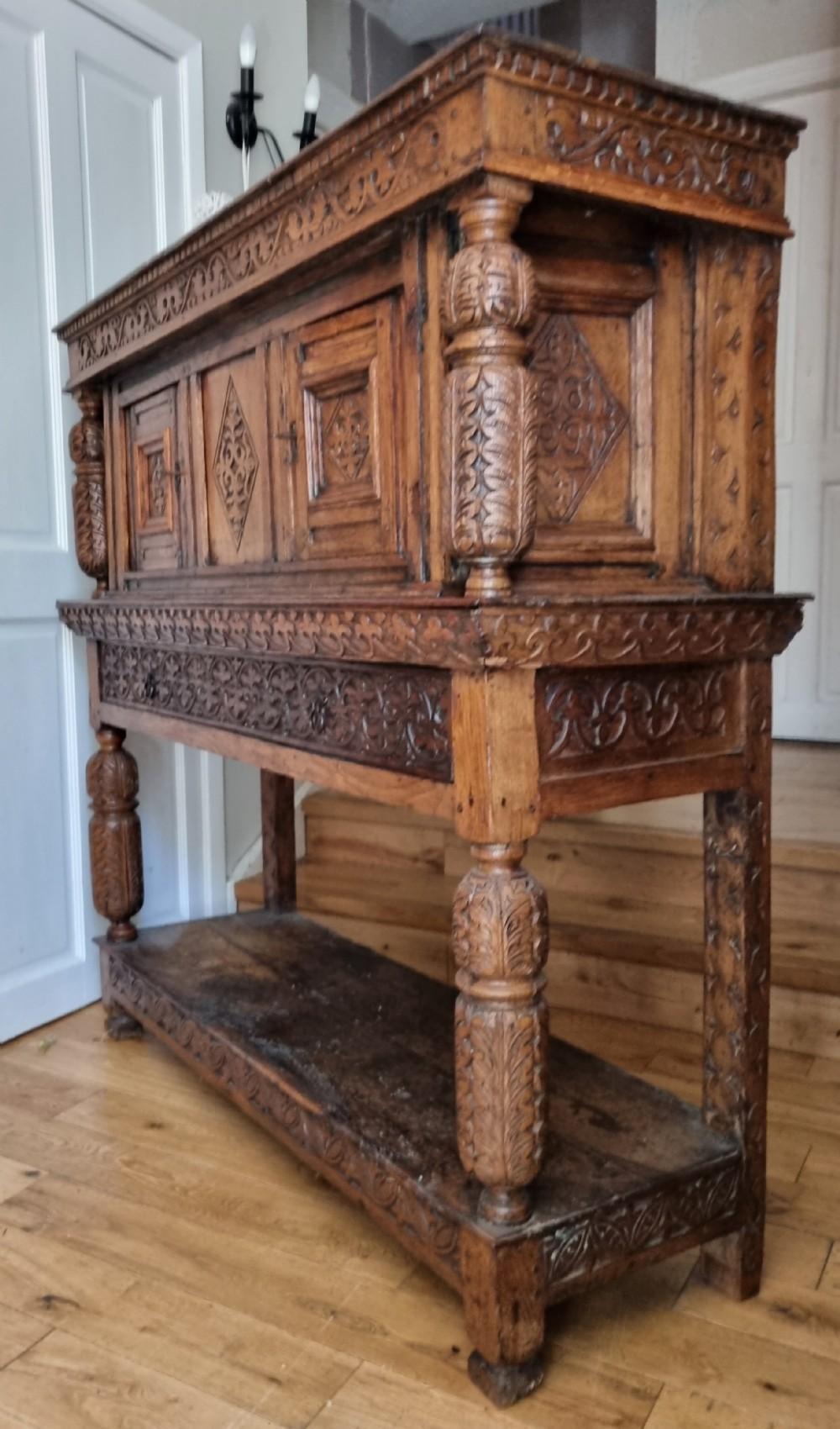 British 16th Century Elizabethan Joined Oak Livery Court Cupboard For Sale
