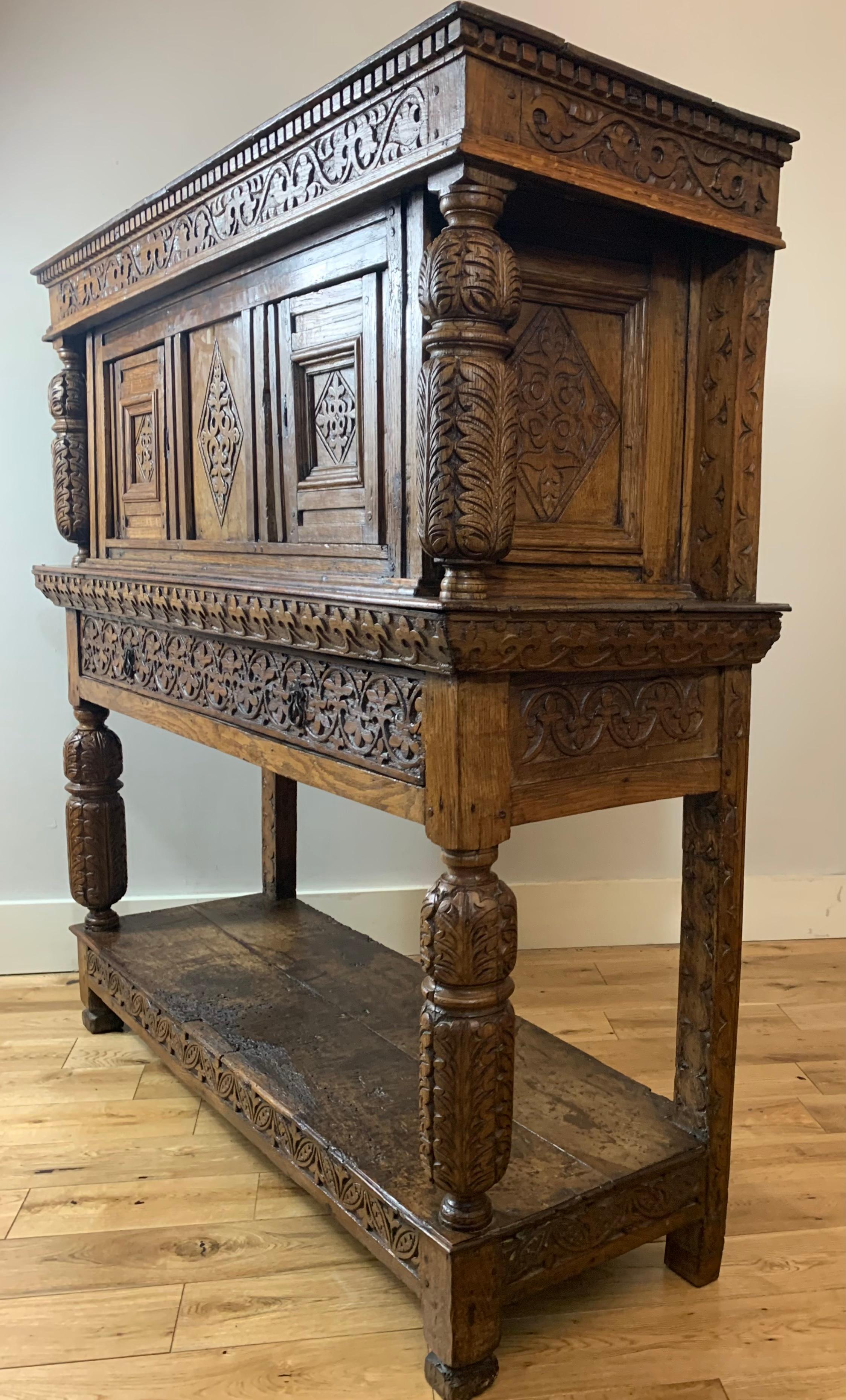 18th Century and Earlier 16th Century Elizabethan Joined Oak Livery Court Cupboard For Sale
