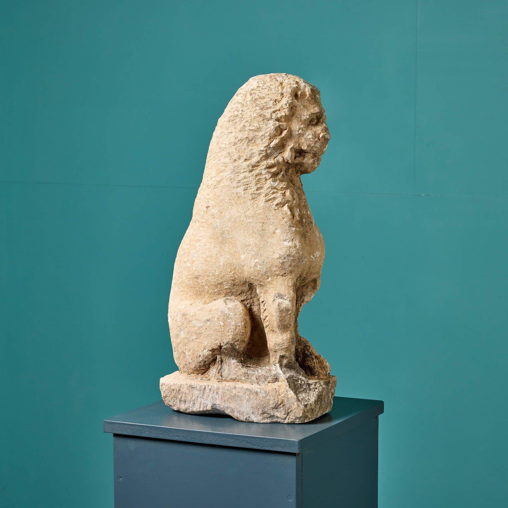 16th Century English Carved Limestone Lion Statue In Fair Condition For Sale In Wormelow, Herefordshire