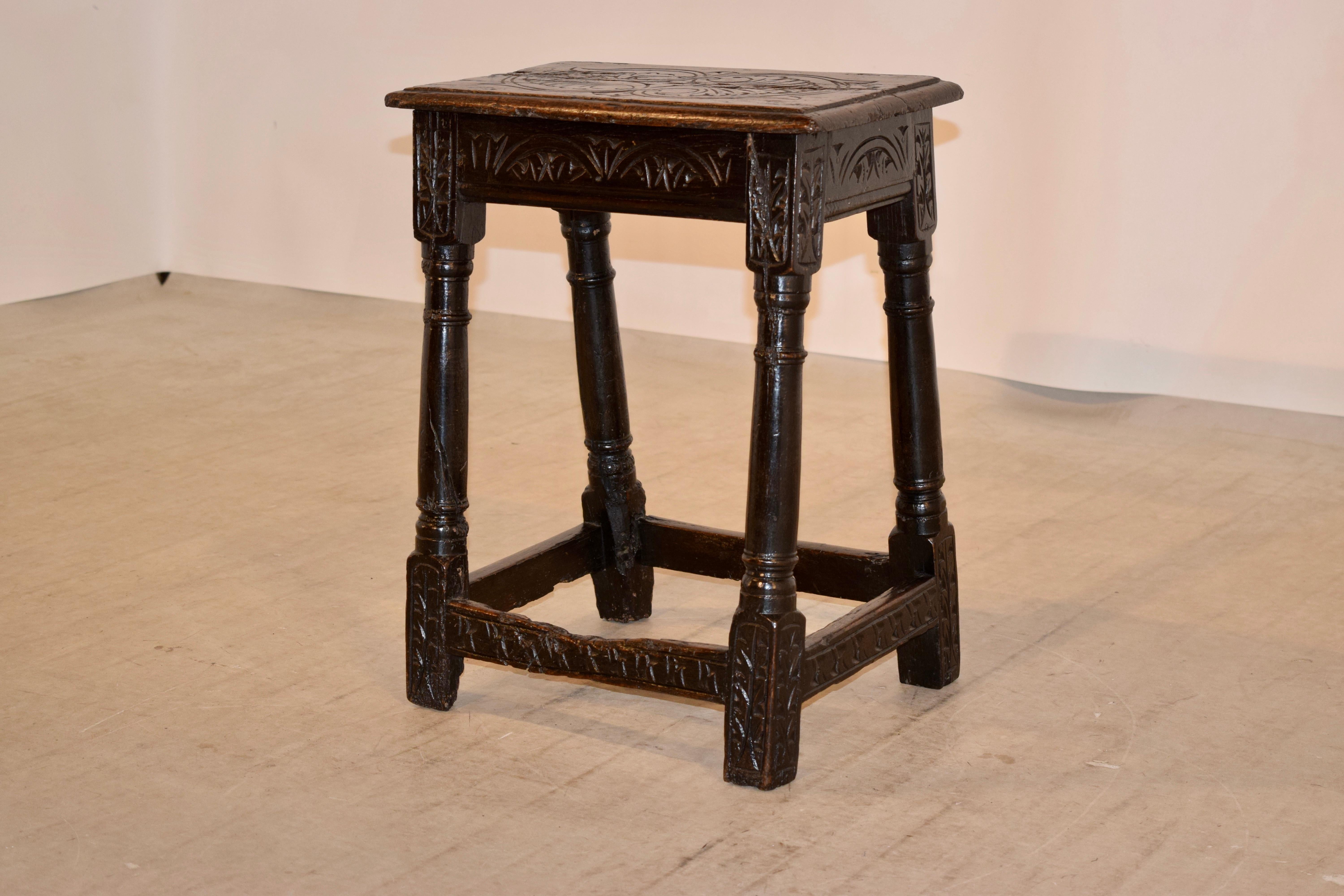 Hand-Carved 16th Century English Oak Joint Stool