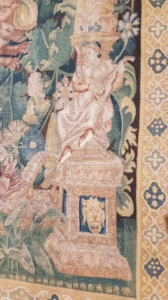 Flemish Hand-Woven "Feuilles de Choux" Tapestry, Silk and Wool