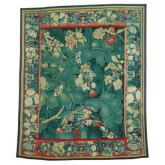 Antique Flemish Hand-Woven "Feuilles De Choux" Tapestry, Silk and Wool