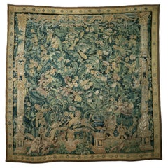 16th Century Flemish Hand-Woven "Feuilles de Choux" Tapestry, Silk and Wool