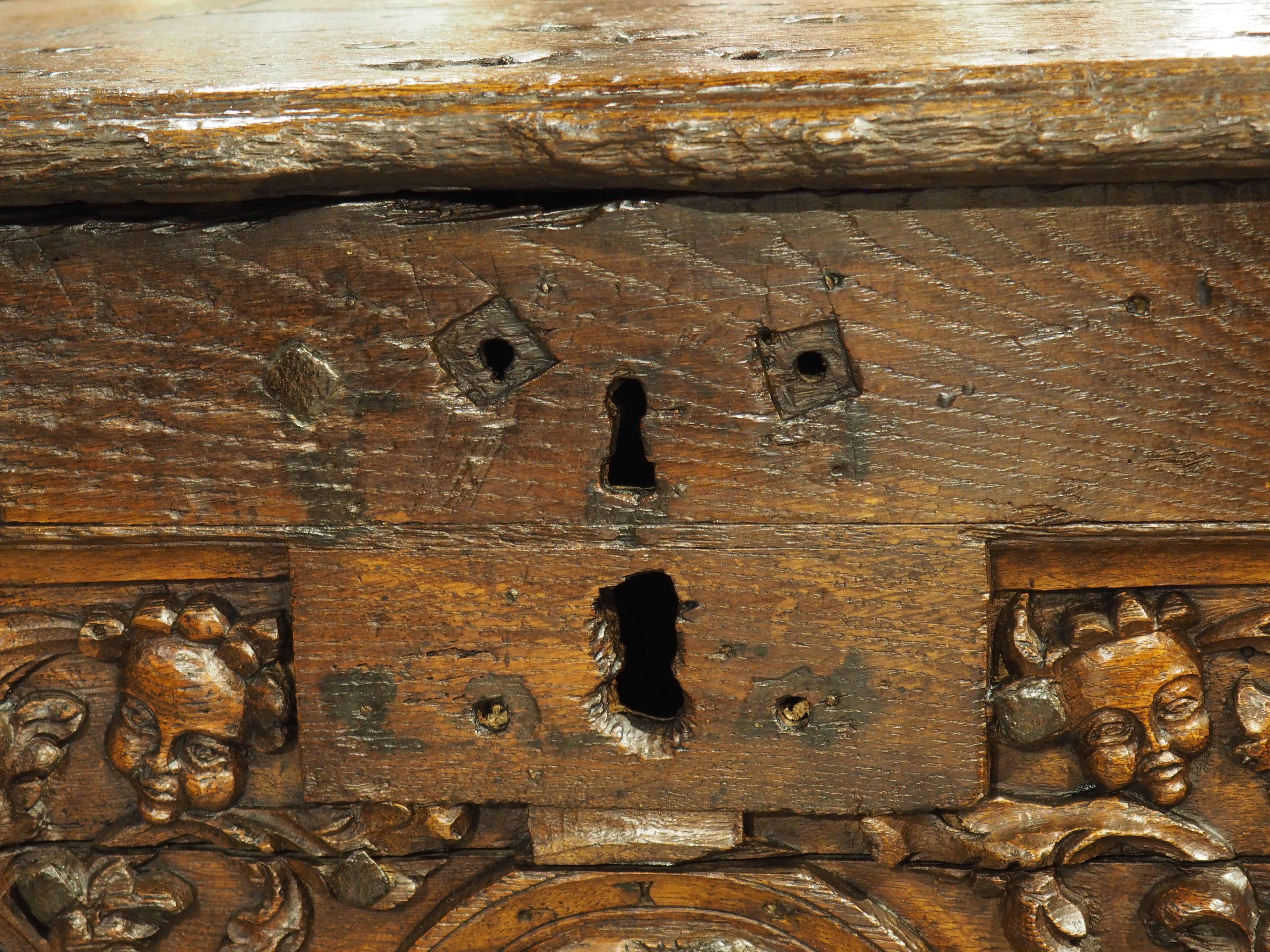 16th Century Flemish Oak Strong Box Trunk with Iron Strapwork For Sale 3