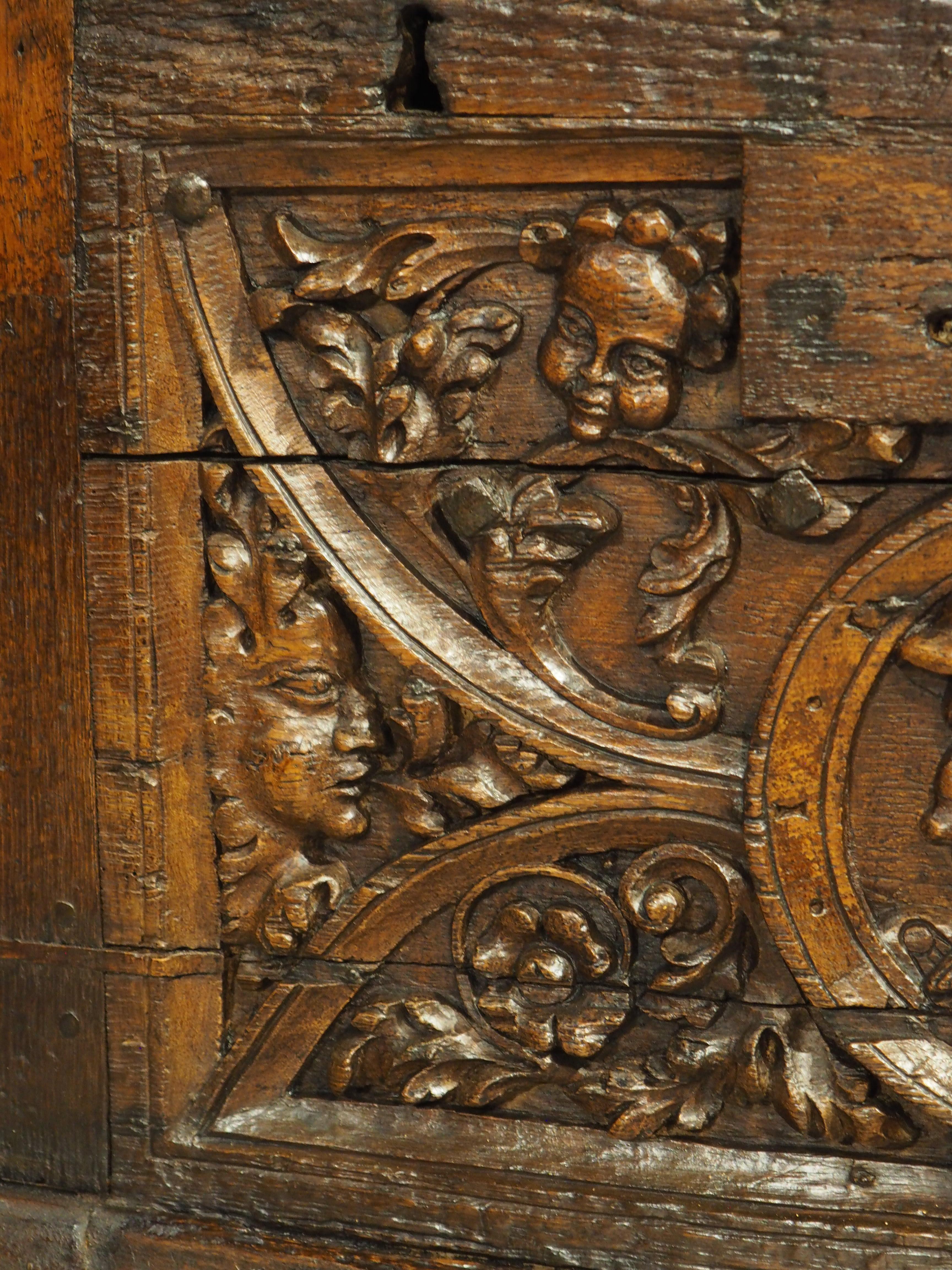 16th Century Flemish Oak Strong Box Trunk with Iron Strapwork For Sale 4