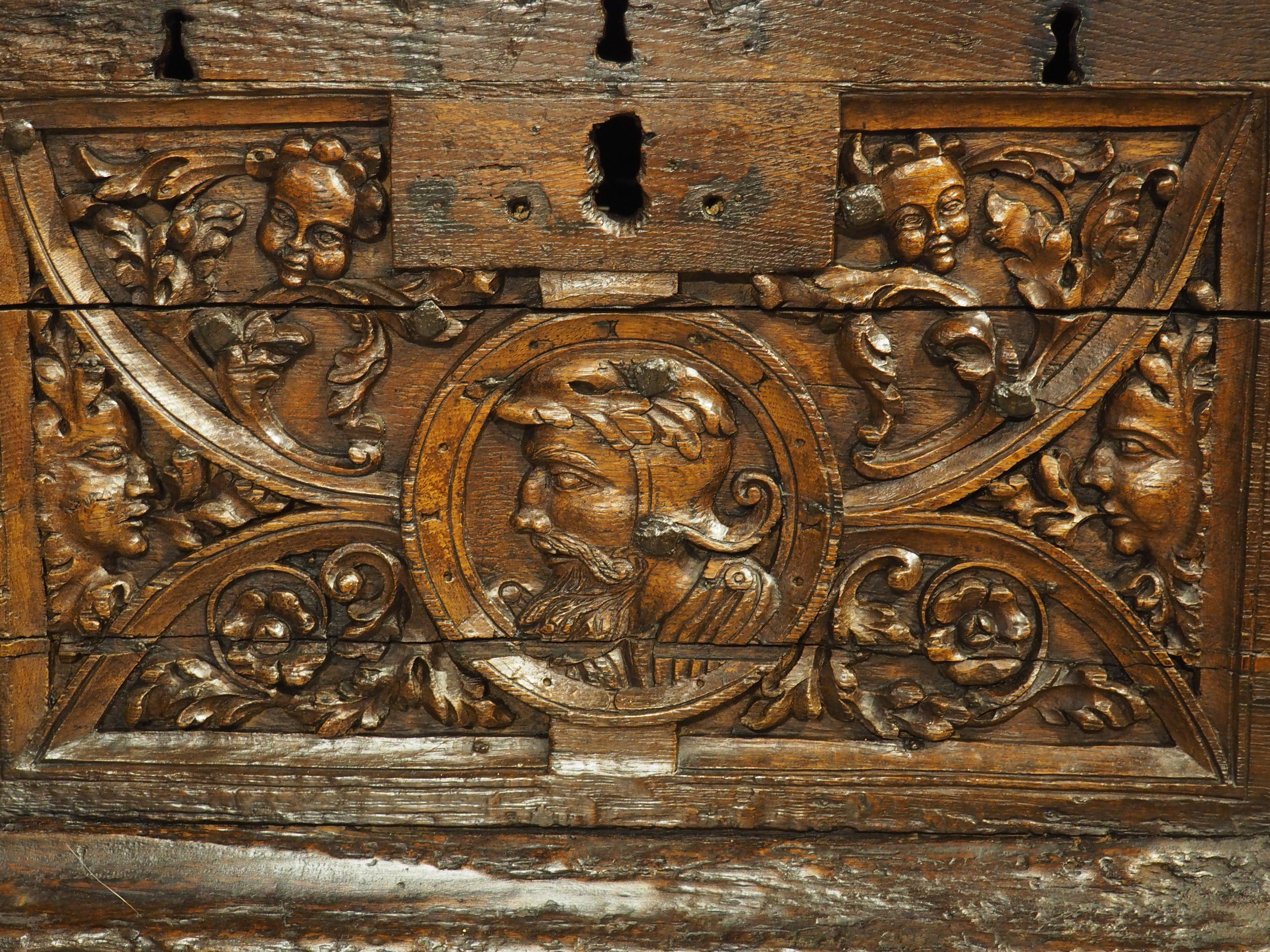 16th Century Flemish Oak Strong Box Trunk with Iron Strapwork For Sale 5