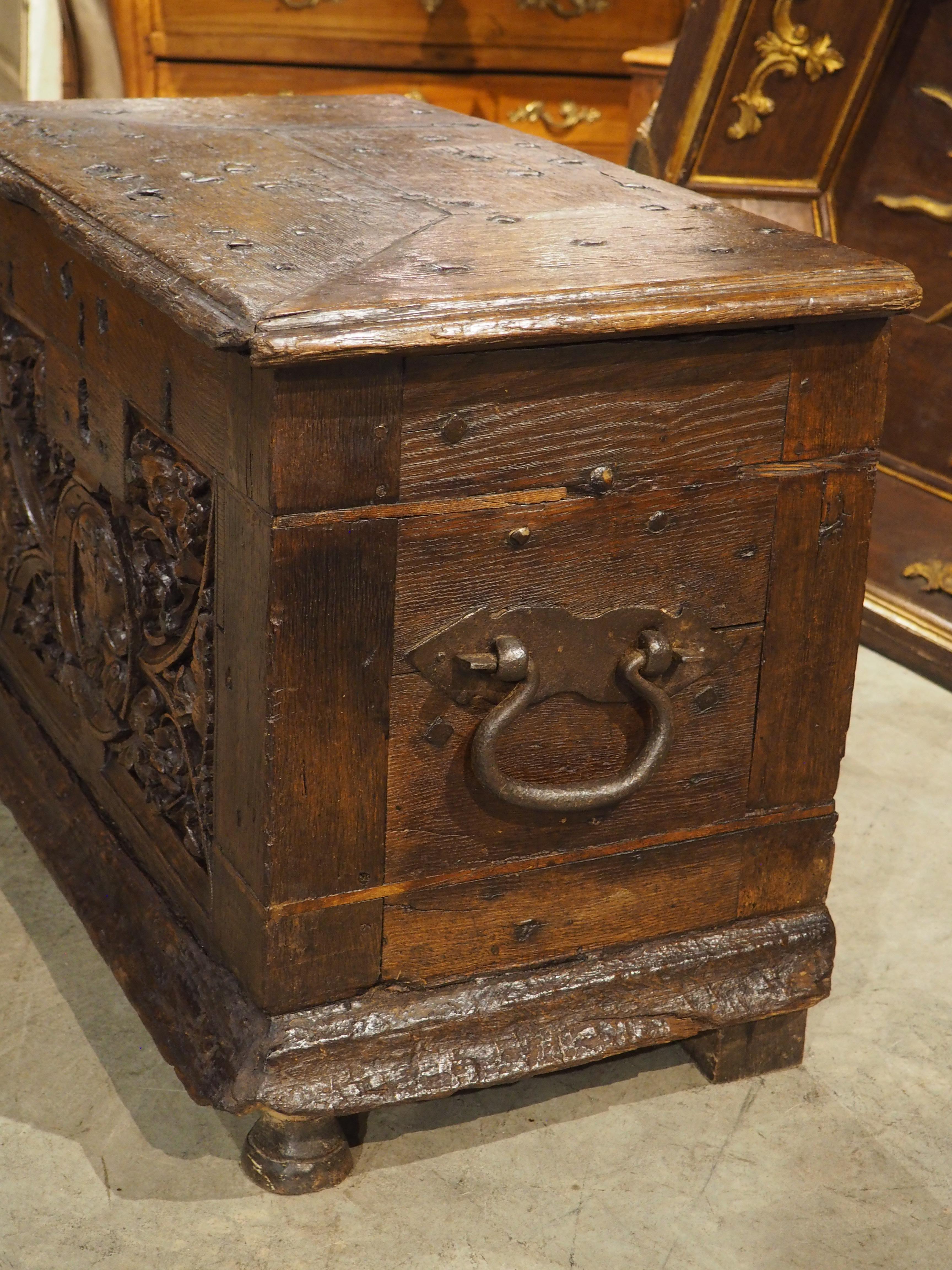 16th Century Flemish Oak Strong Box Trunk with Iron Strapwork For Sale 9