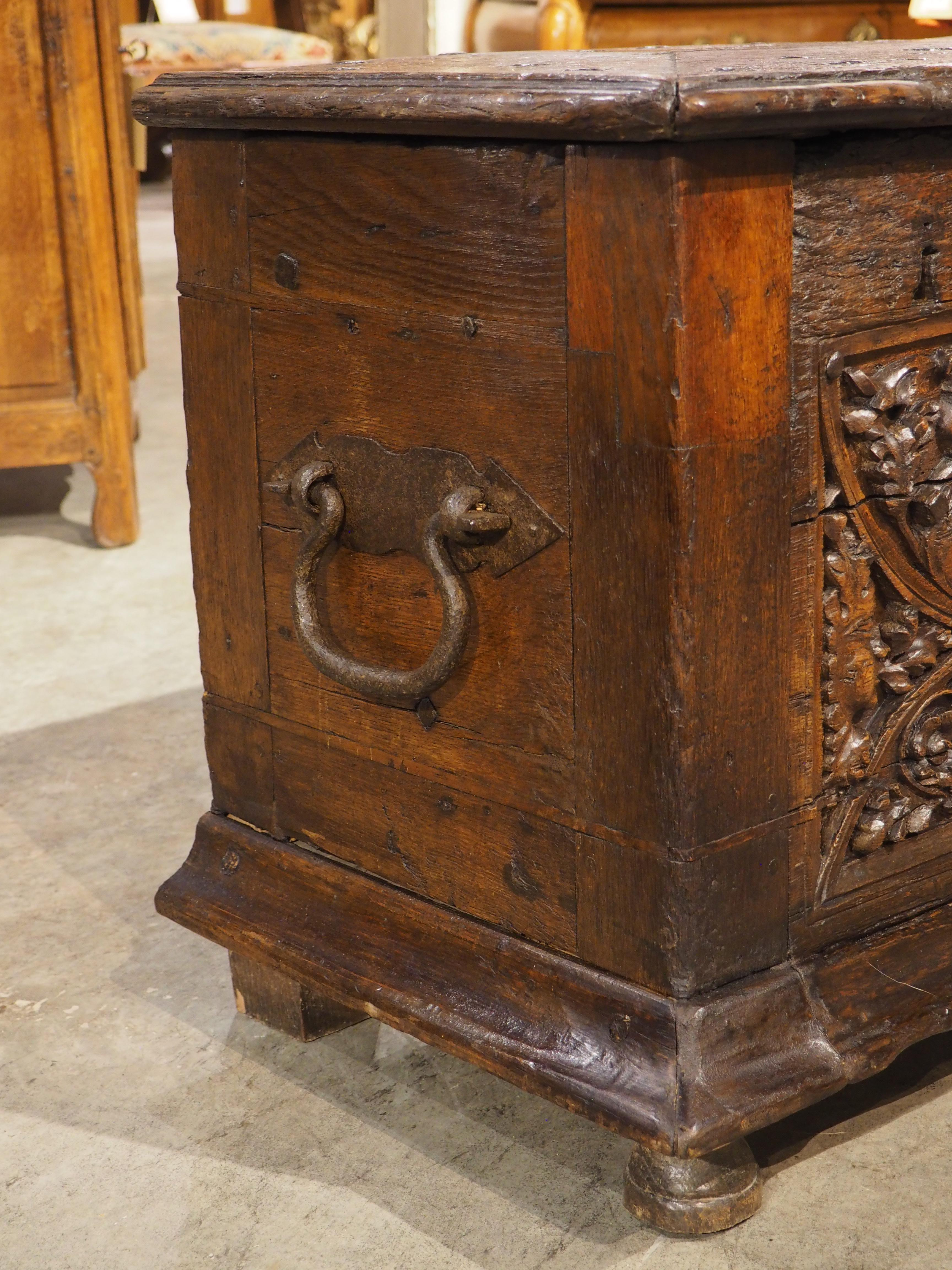 16th Century Flemish Oak Strong Box Trunk with Iron Strapwork For Sale 11