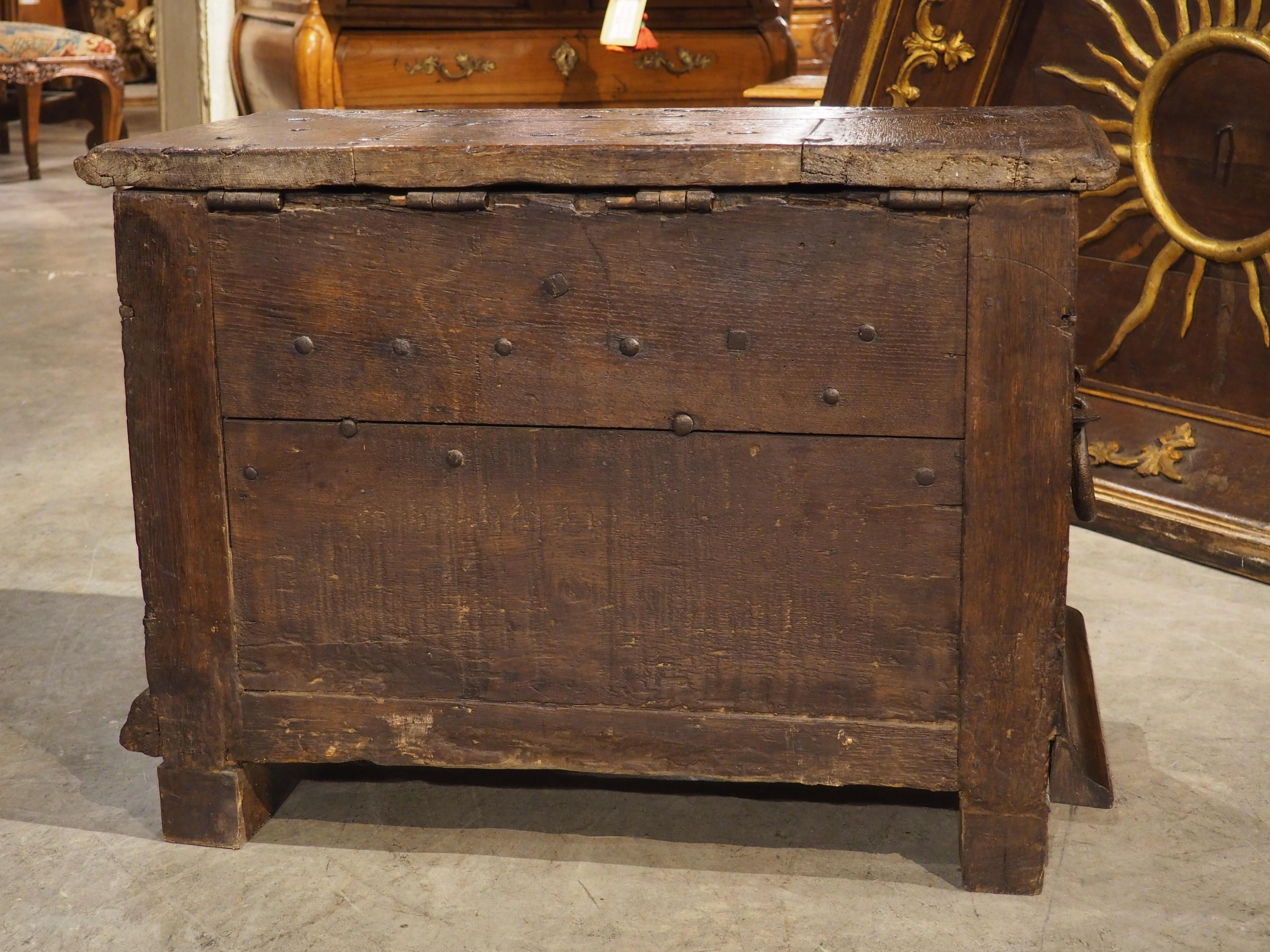 16th Century Flemish Oak Strong Box Trunk with Iron Strapwork For Sale 12