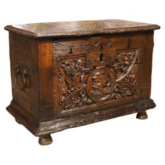 16th Century Flemish Oak Strong Box Trunk with Iron Strapwork