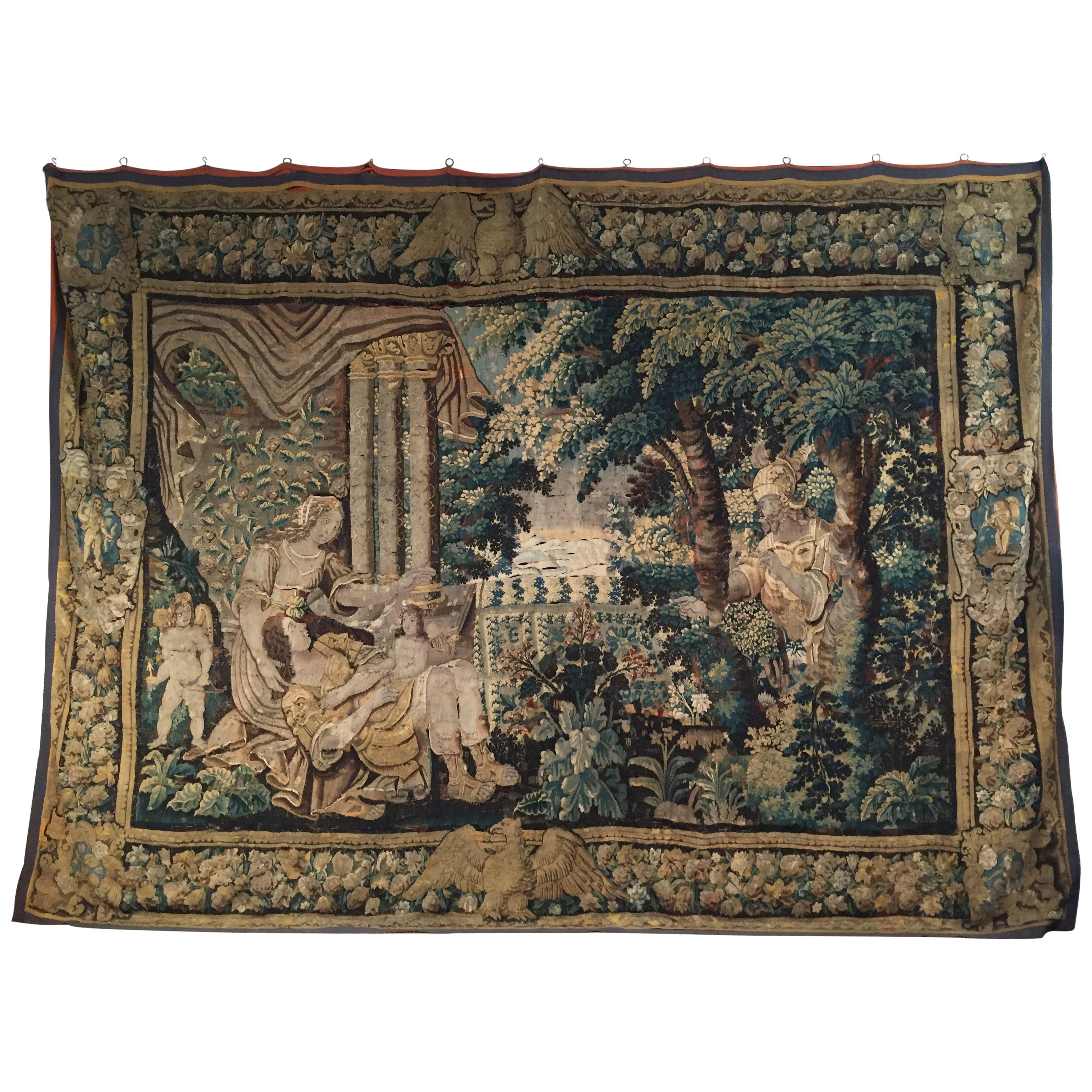 16th Century, Flemish Storied Wood Tapestry For Sale