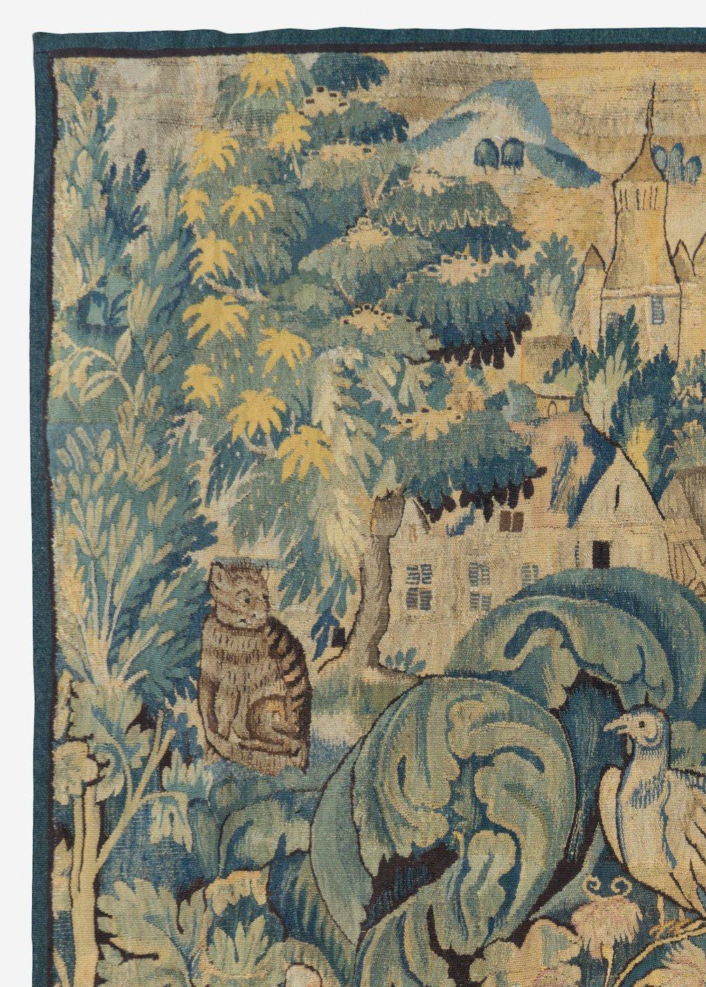 Belge Ancienne tapisserie flamande du 16ème siècle en Verdure Feuilles de Choux en vente
