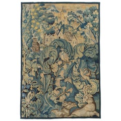 Ancienne tapisserie flamande du 16ème siècle en Verdure Feuilles de Choux