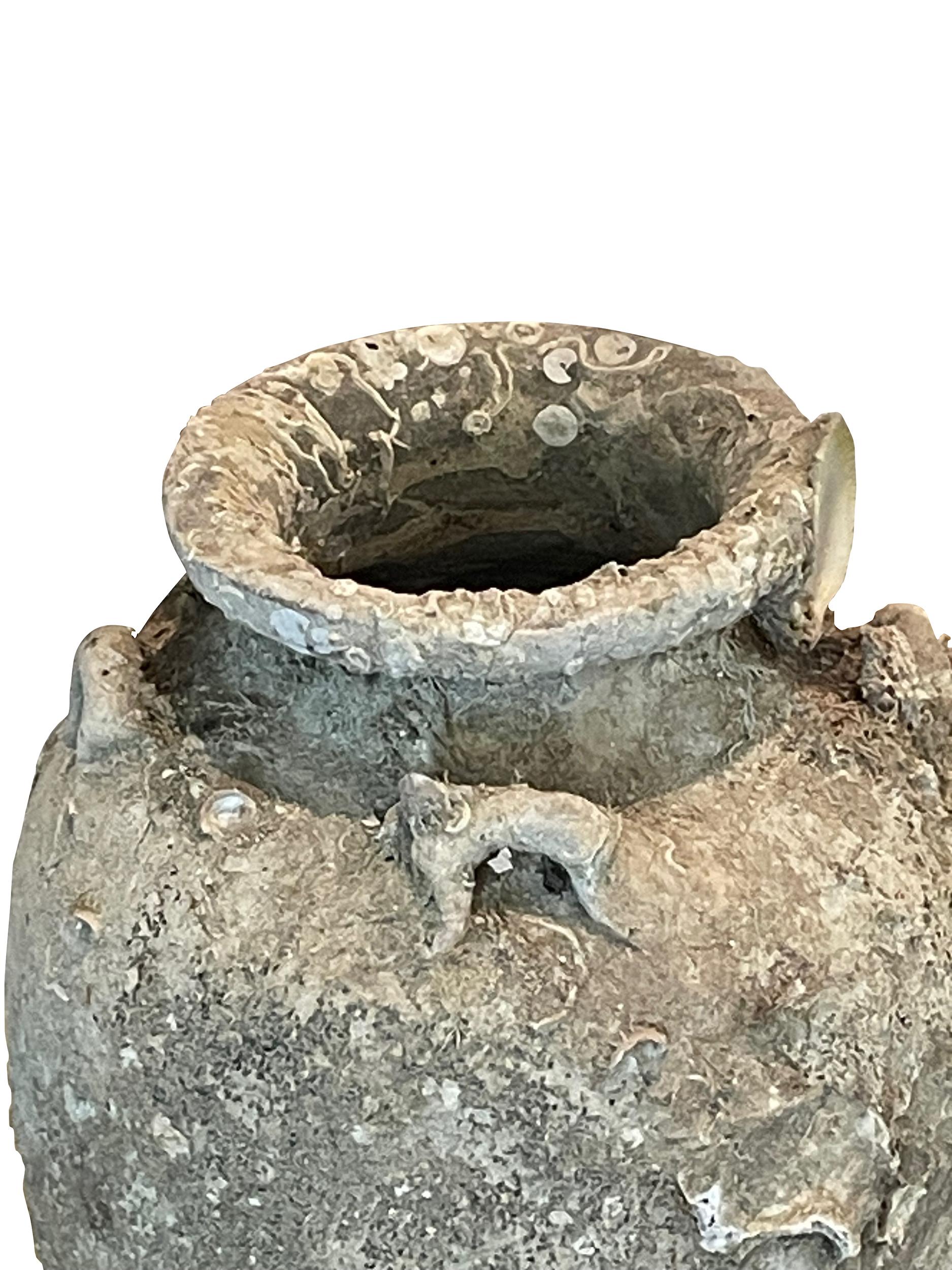 16th Century Fossil Embedded Shipwreck Vase, Sawankhalok, Thailand In Good Condition For Sale In New York, NY