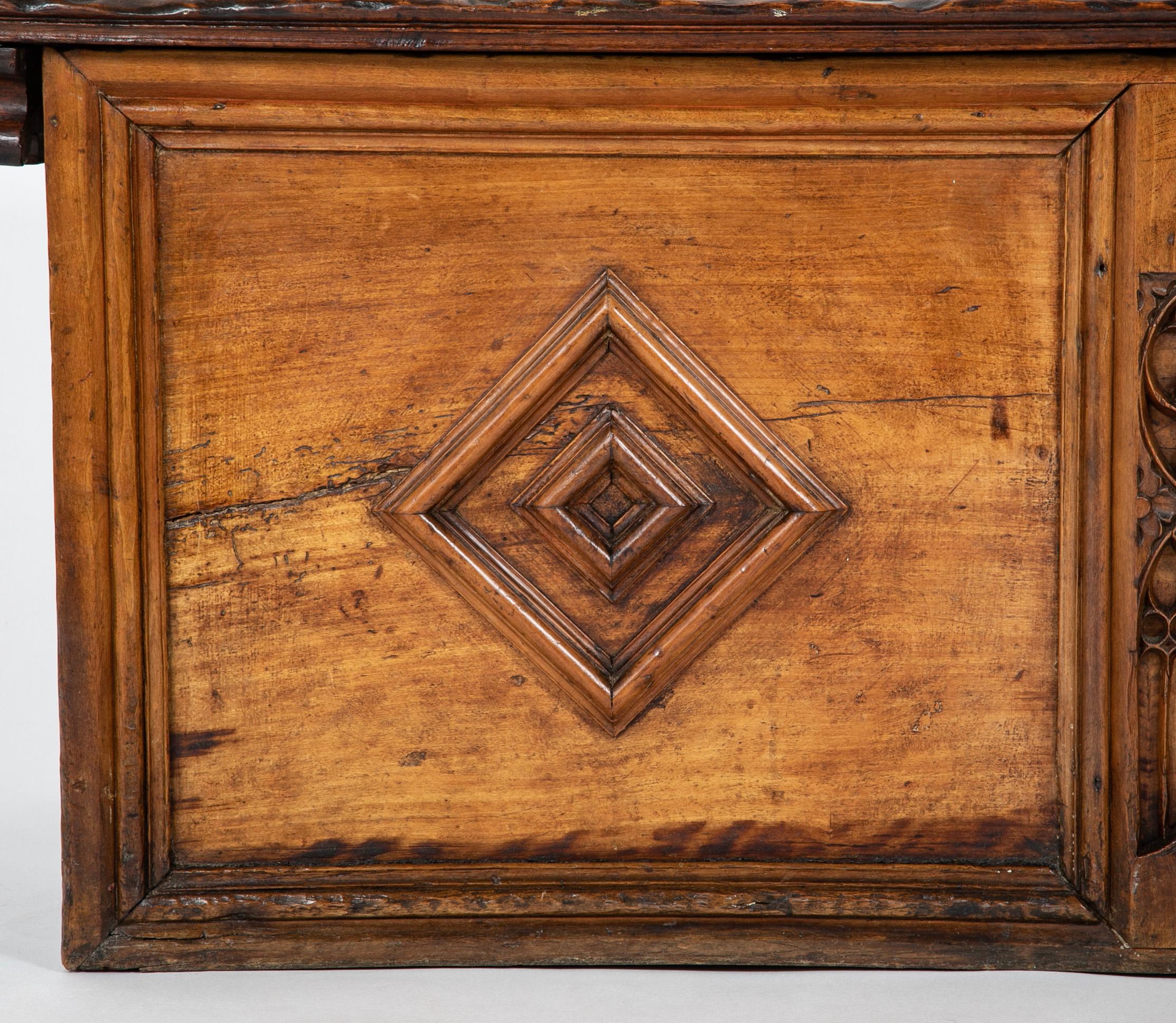 16th Century French Carved Walnut Cassone With Gothic Tracery  For Sale 3