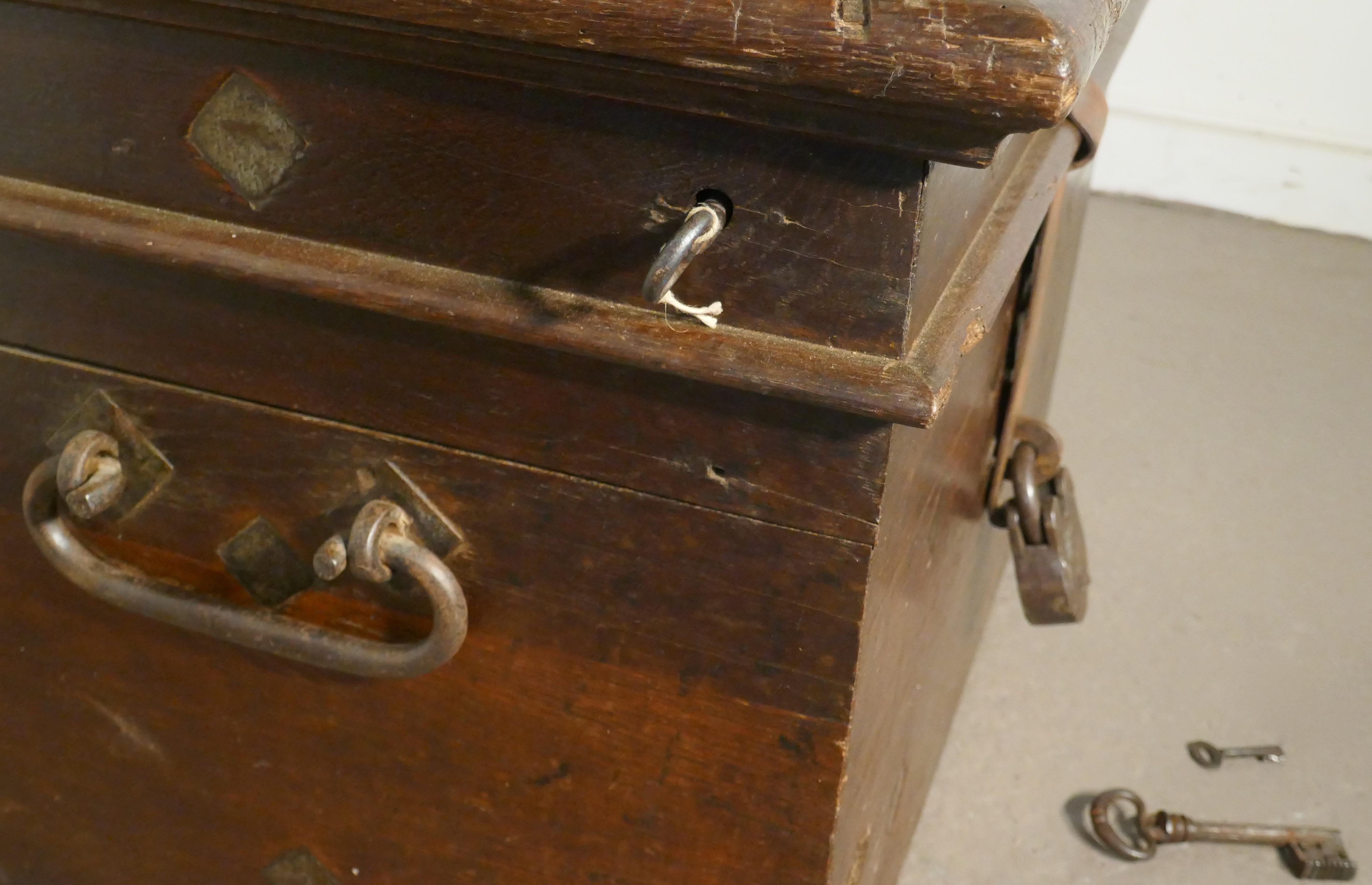 18th Century and Earlier 17th Century French Coffer, Oak Silver Treasure Chest, Strong Box