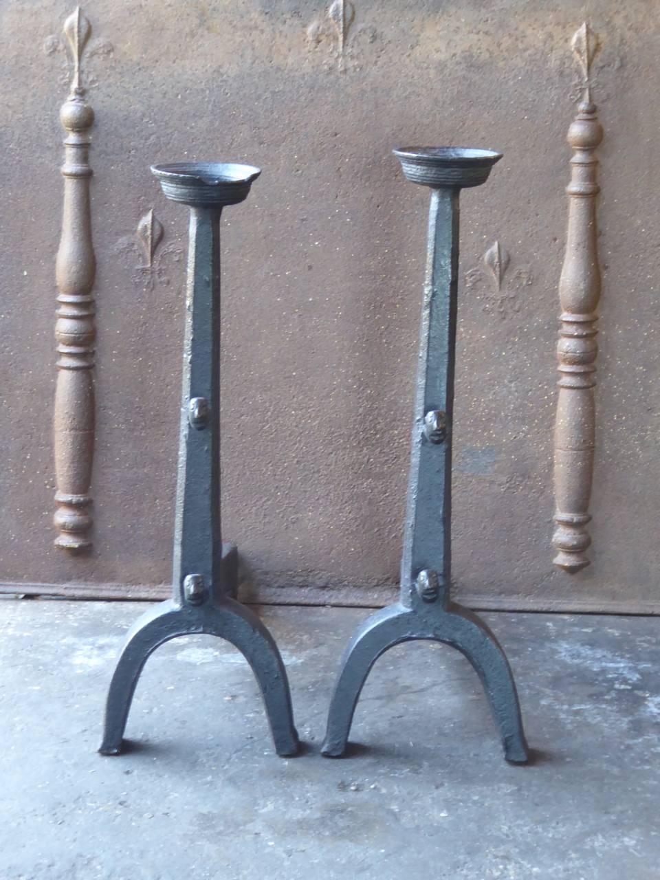 Cast 16th Century French Gothic Andirons or Firedogs For Sale