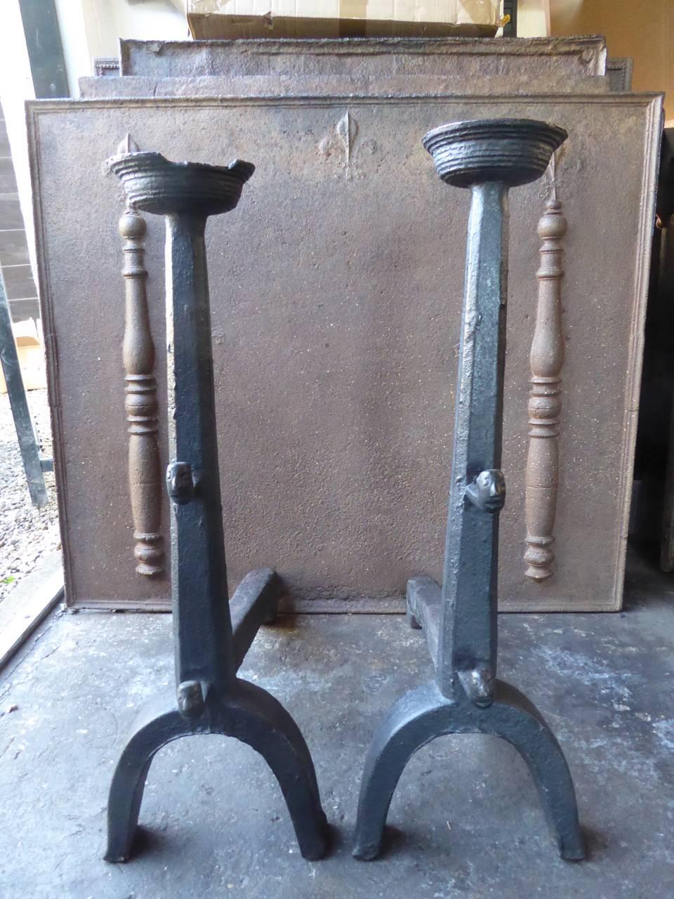 18th Century and Earlier 16th Century French Gothic Andirons or Firedogs For Sale