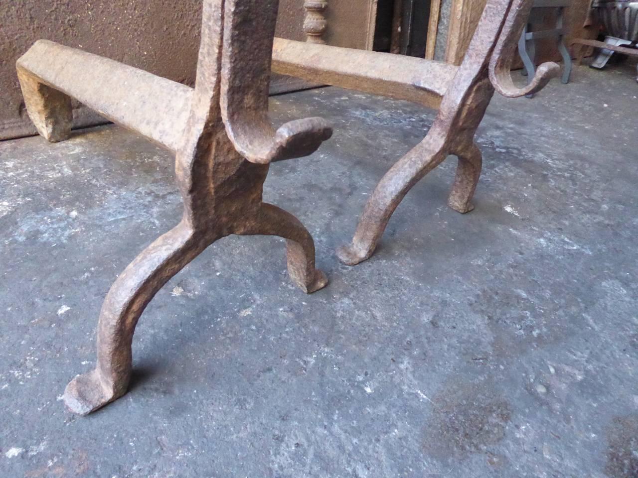 Wrought Iron 16th Century French Gothic Andirons or Firedogs For Sale