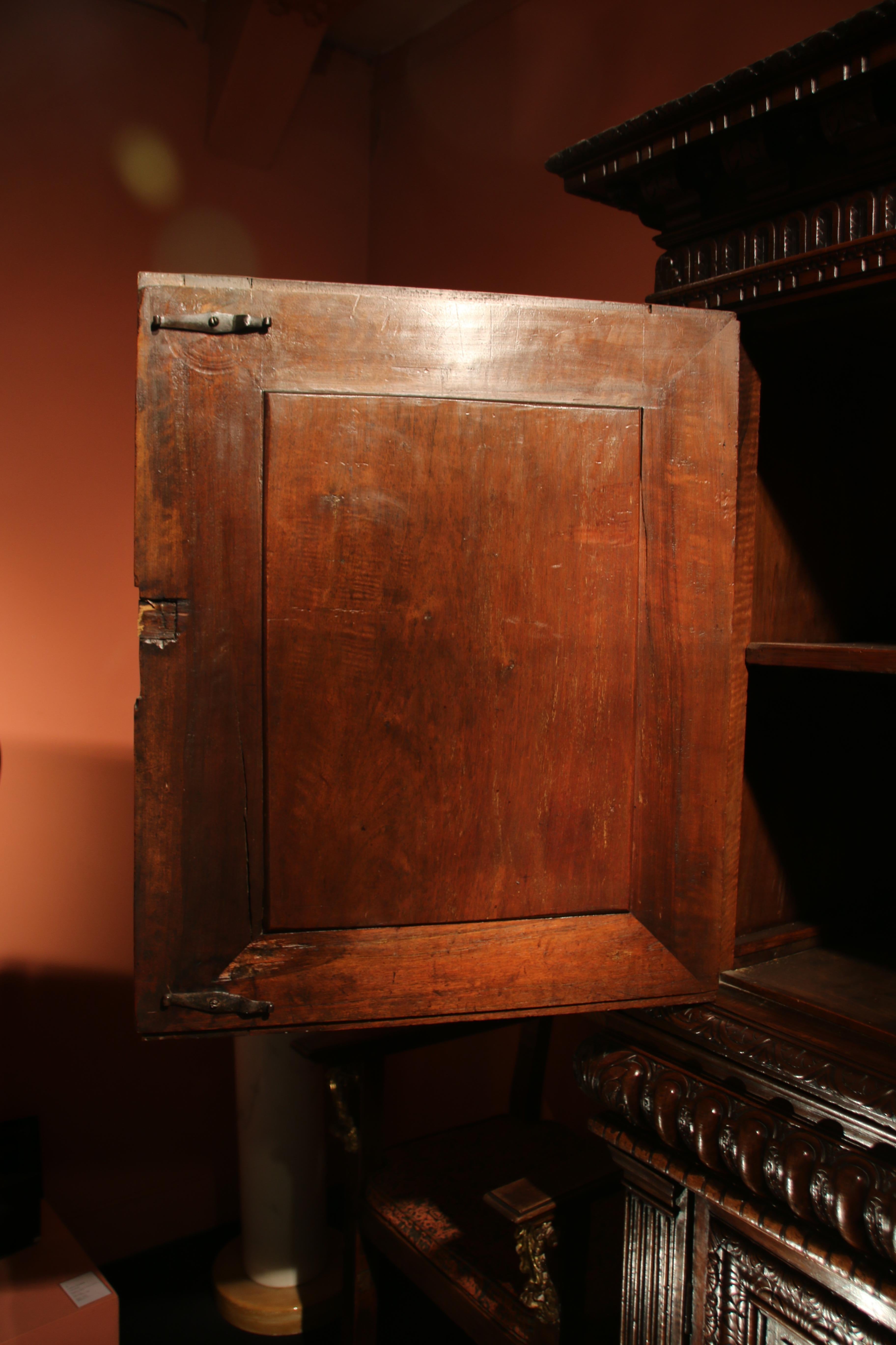Walnut 16th Century French Renaissance Cabinet with Perspective Carving