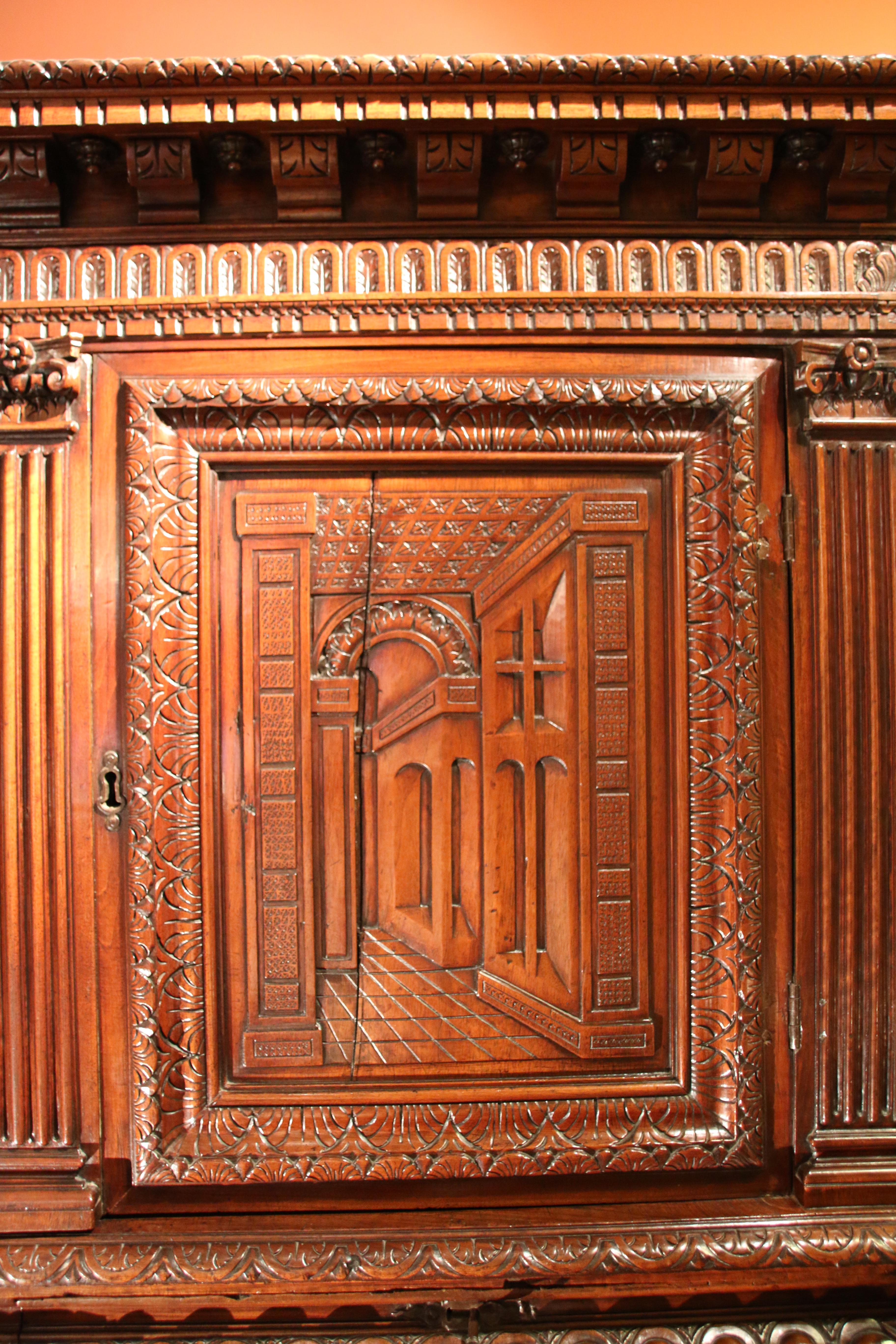 16th Century French Renaissance Cabinet with Perspective Carving 2
