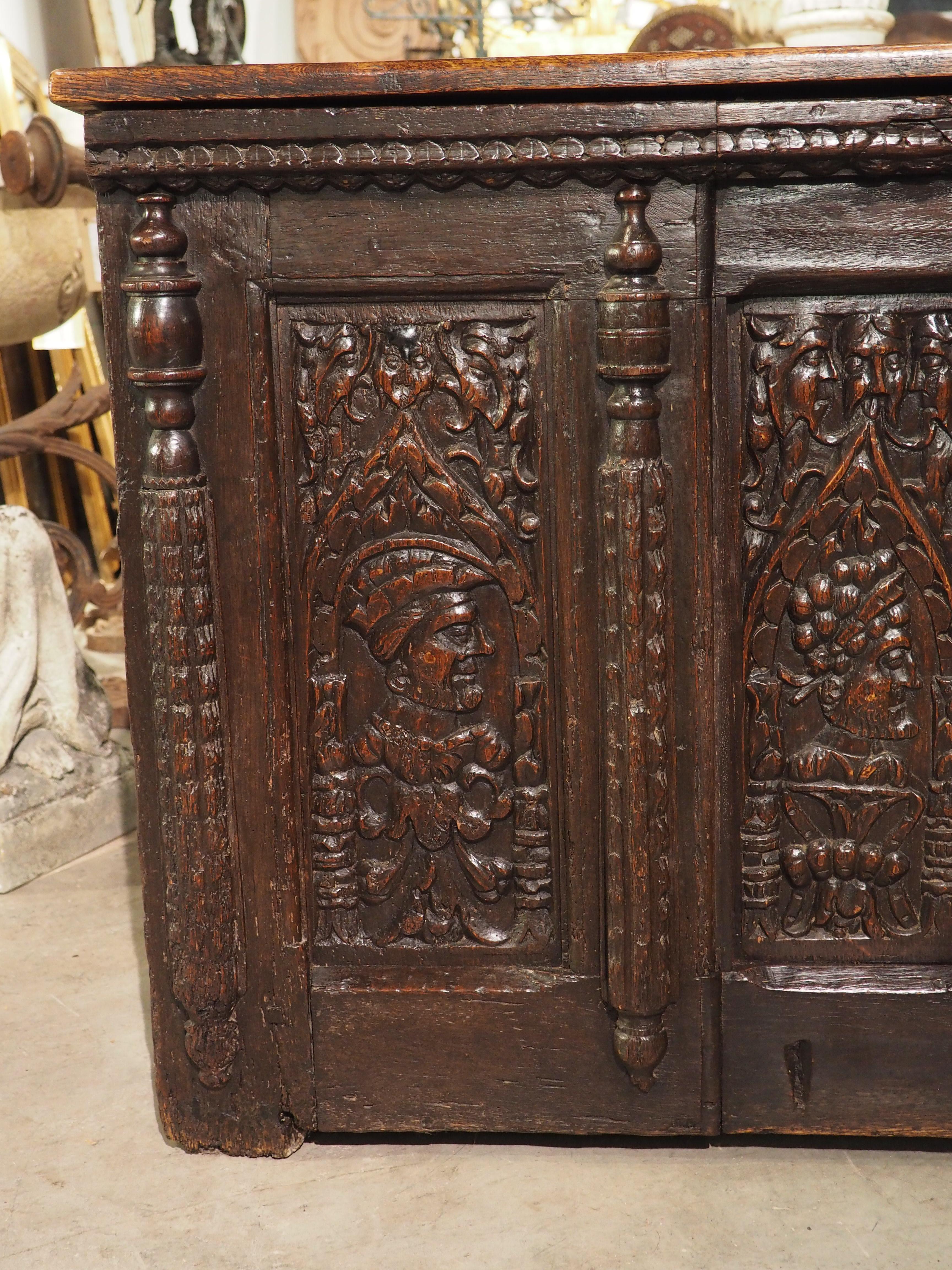 18th Century and Earlier 16th Century French Renaissance Chest in Carved Oak For Sale