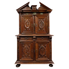 Antique 16th Century French Walnut Cabinet with Marble Inlays