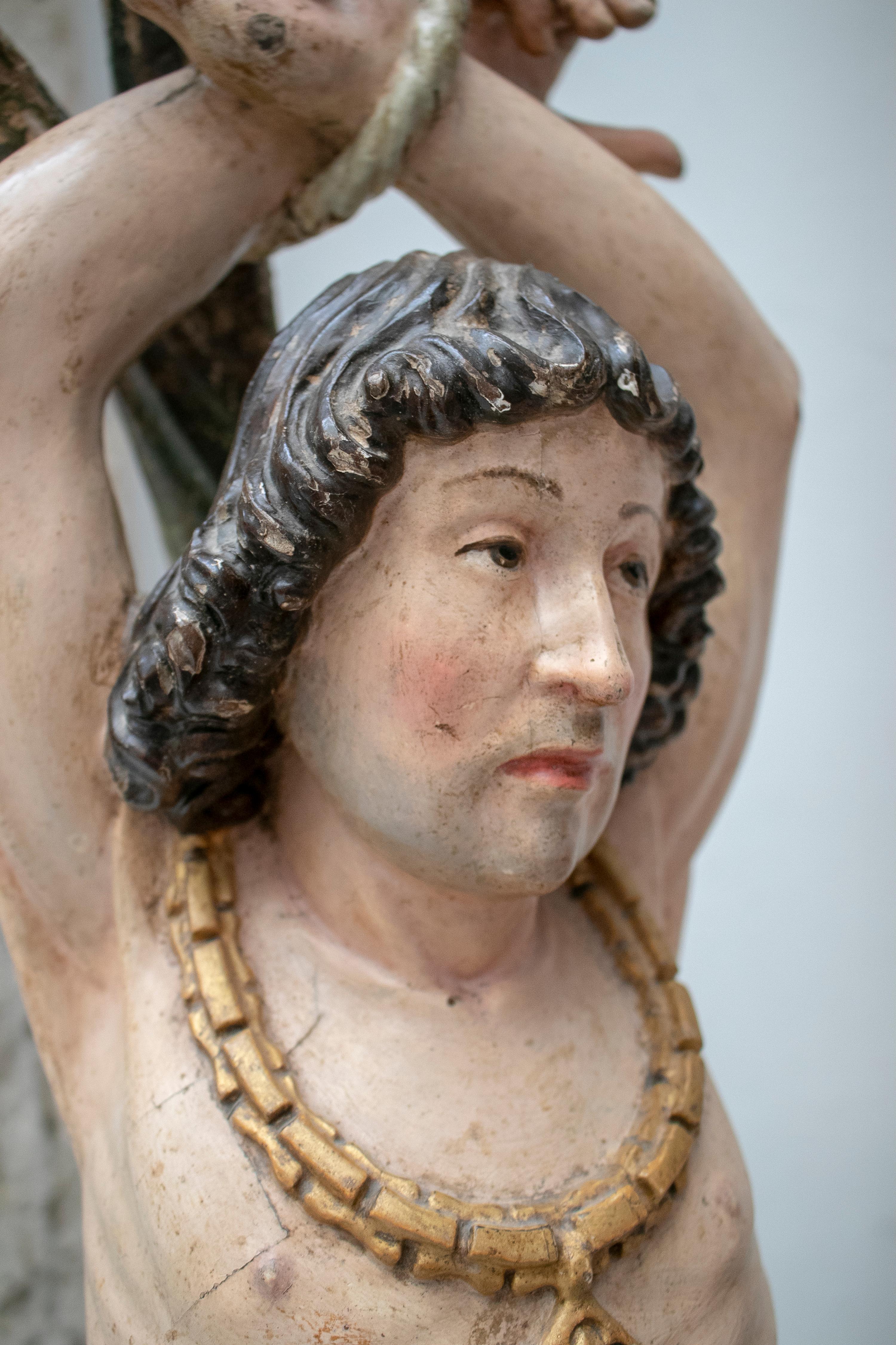 16th Century German Hand Carved Painted Wood St. Sebastian For Sale 4