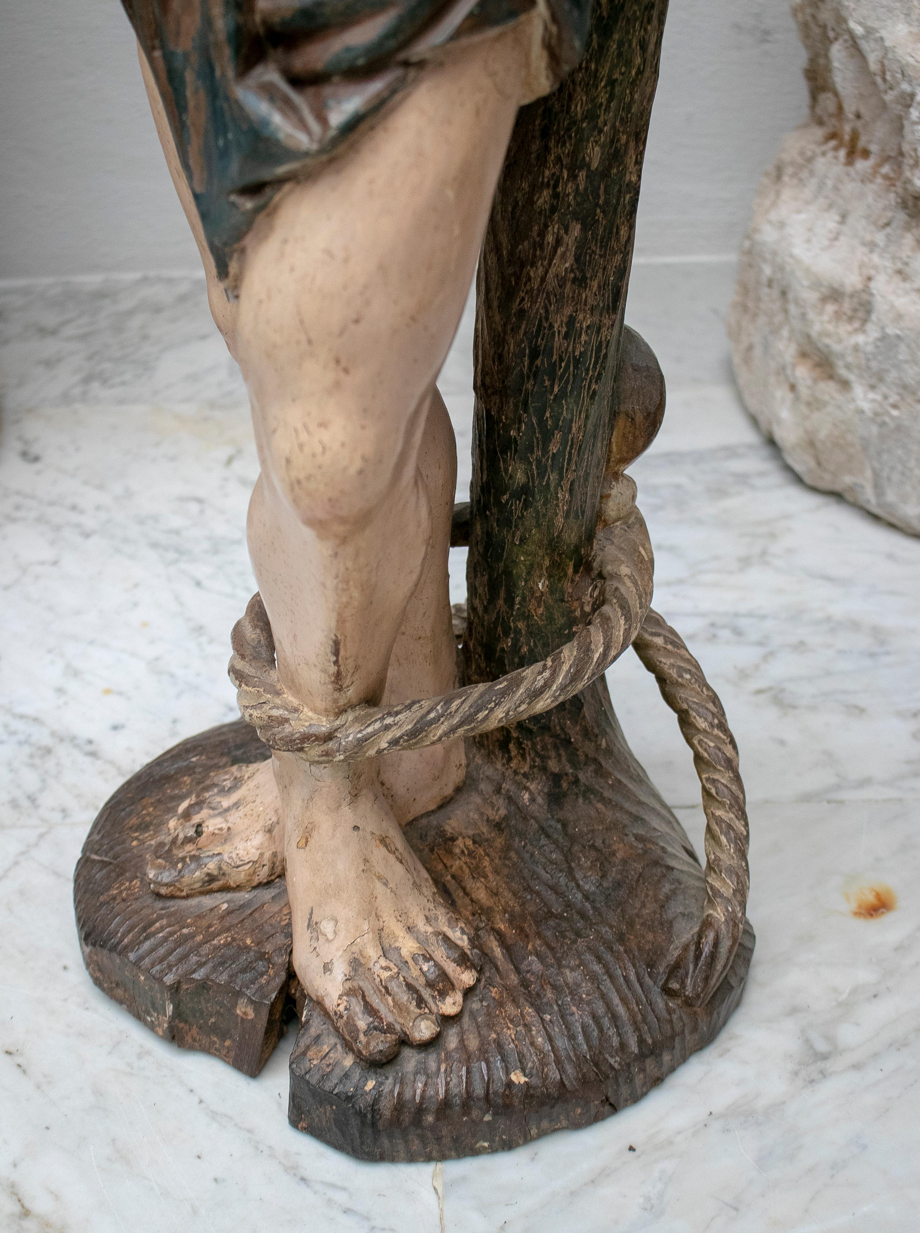 16. Jahrhundert Deutsch Hand geschnitzt bemaltes Holz St. Sebastian im Angebot 13