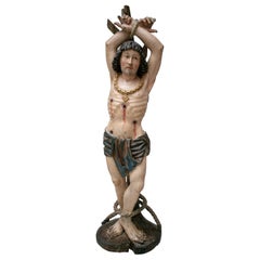 16th Century German Hand Carved Painted Wood St. Sebastian