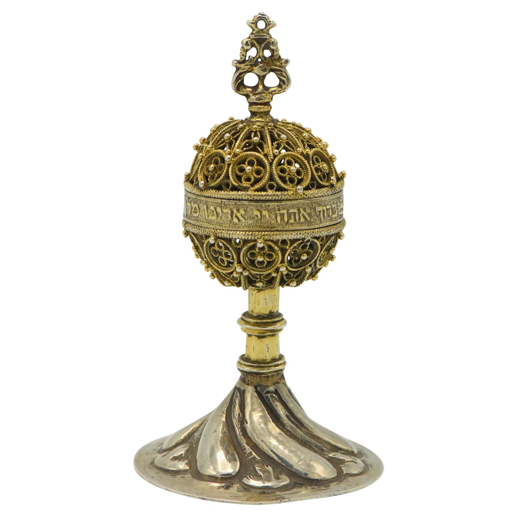 16th Century Germanic Parcel-Gilt Silver Filigree Spice Container For Sale