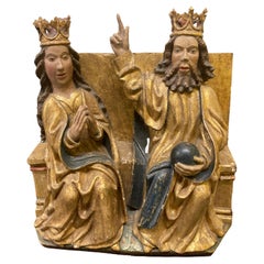 Antique 16th Century Giltwood and Polychrome Group Carving – 'God and Mary'