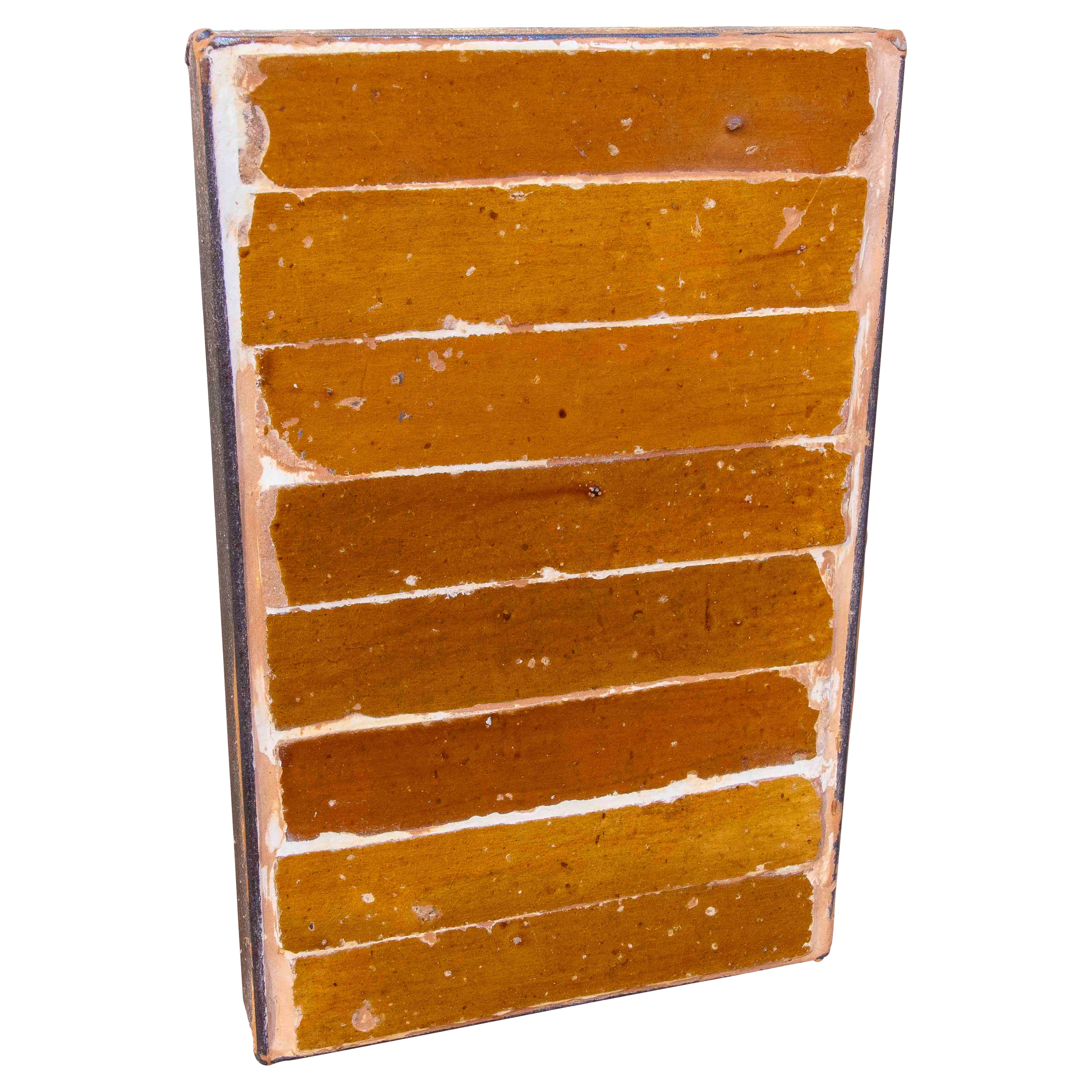 16th Century Glazed Tile Wall Art in Ochre and Mustard, Framed