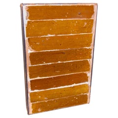 16th Century Glazed Tile Wall Art in Ochre and Mustard, Framed